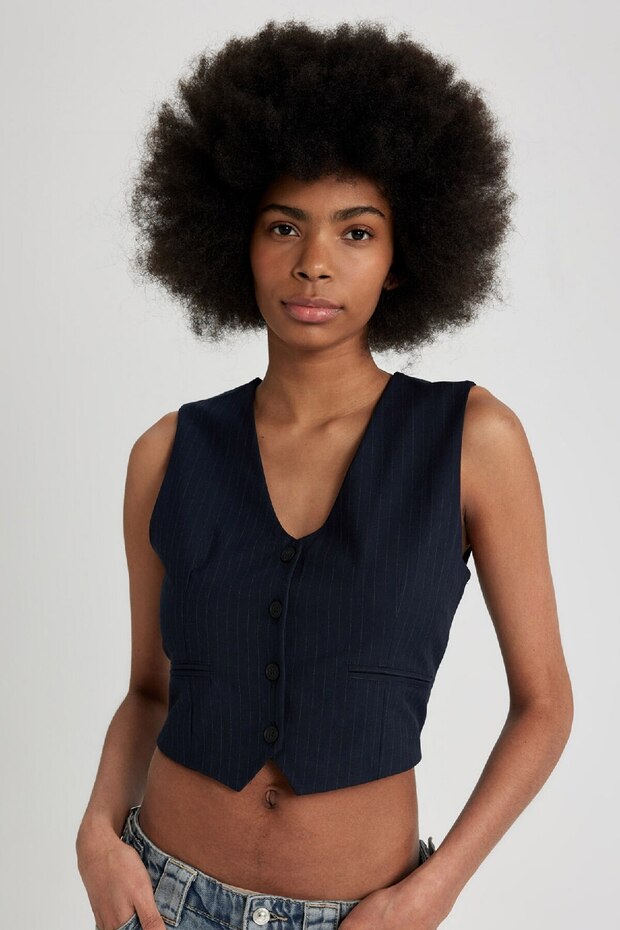 Regular Fit Crop Basic Plain Button Blazer Weste Z8526az24sp - 1