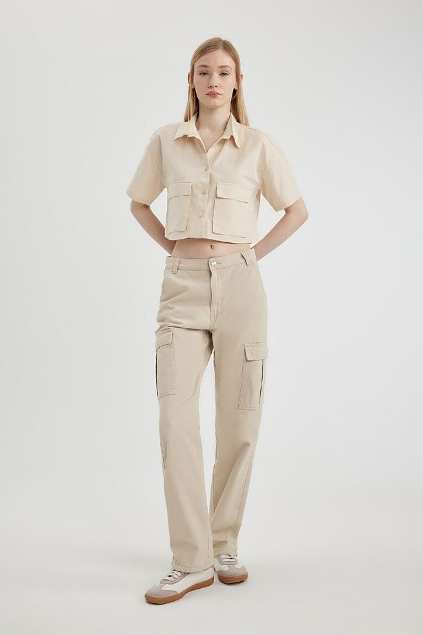 Coool Oversize Geniş Kalıp Poplin Kısa Kollu Crop Gömlek C0739ax24sp - 2