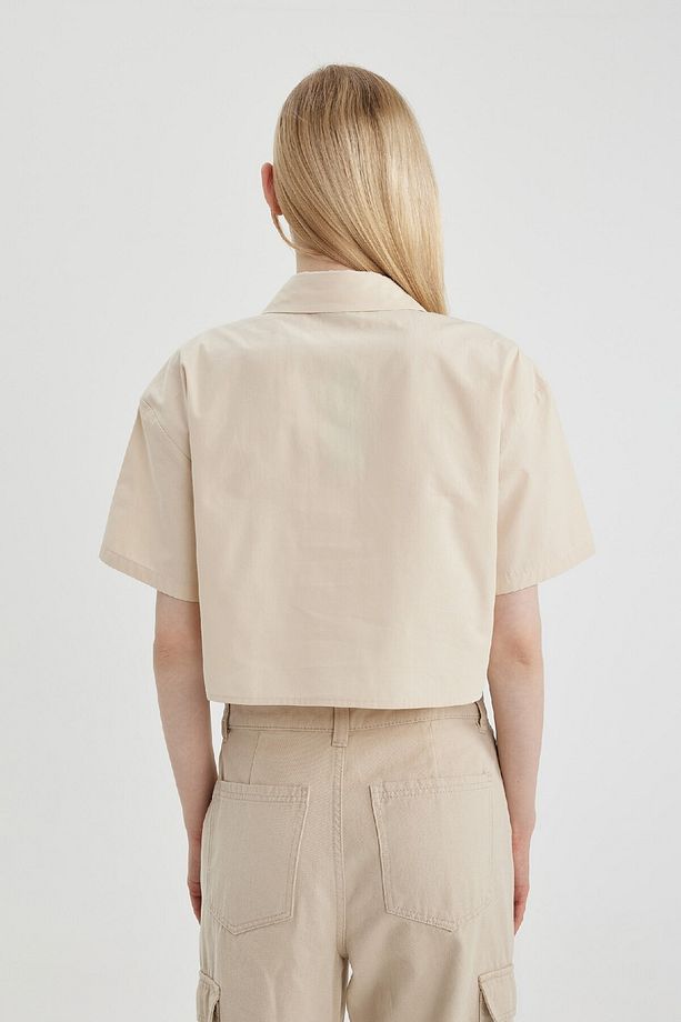 Coool Oversize Geniş Kalıp Poplin Kısa Kollu Crop Gömlek C0739ax24sp - 4