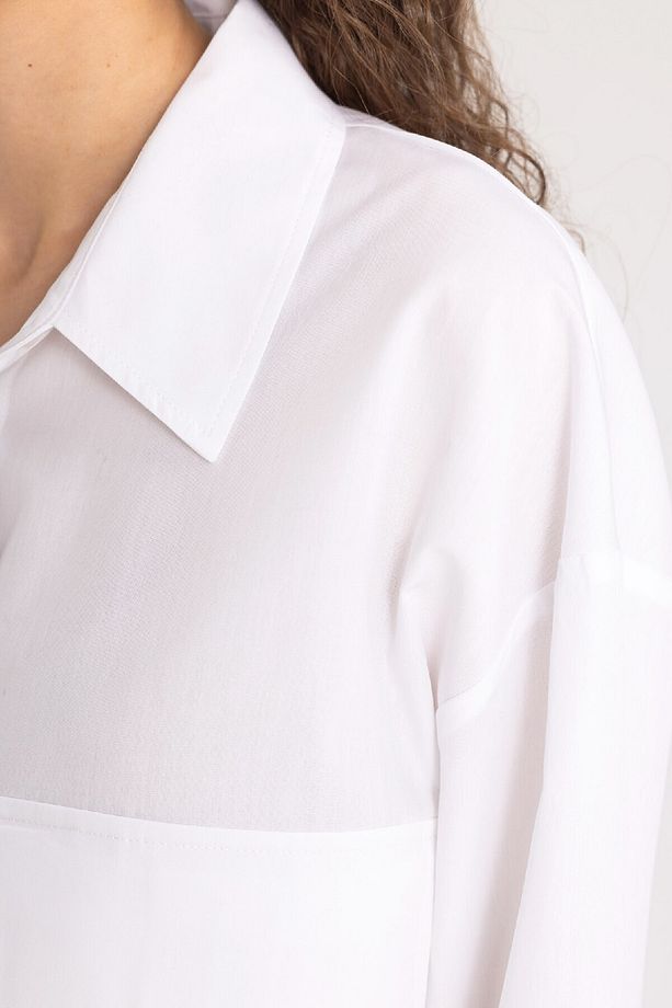 Crop Poplin Basic Düz Uzun Kollu Gömlek C2355ax24sp - 5