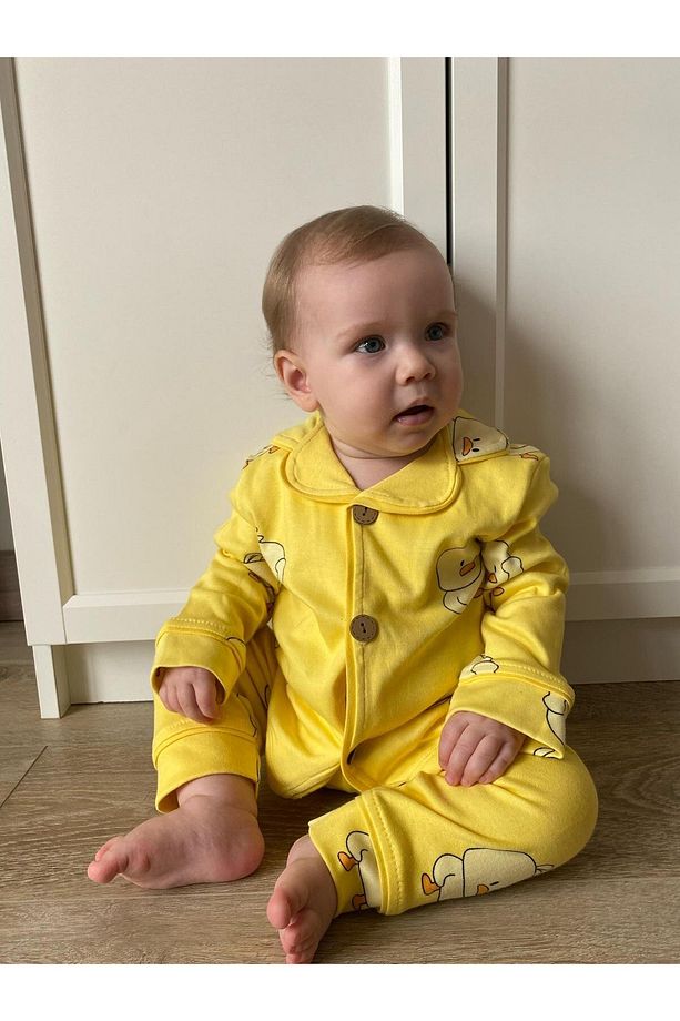 Sevimli Ördek Bebe Yakalı %100 Pamuk Yumuşacık Kumaş 2’li Unisex Pijama Takımı - 2