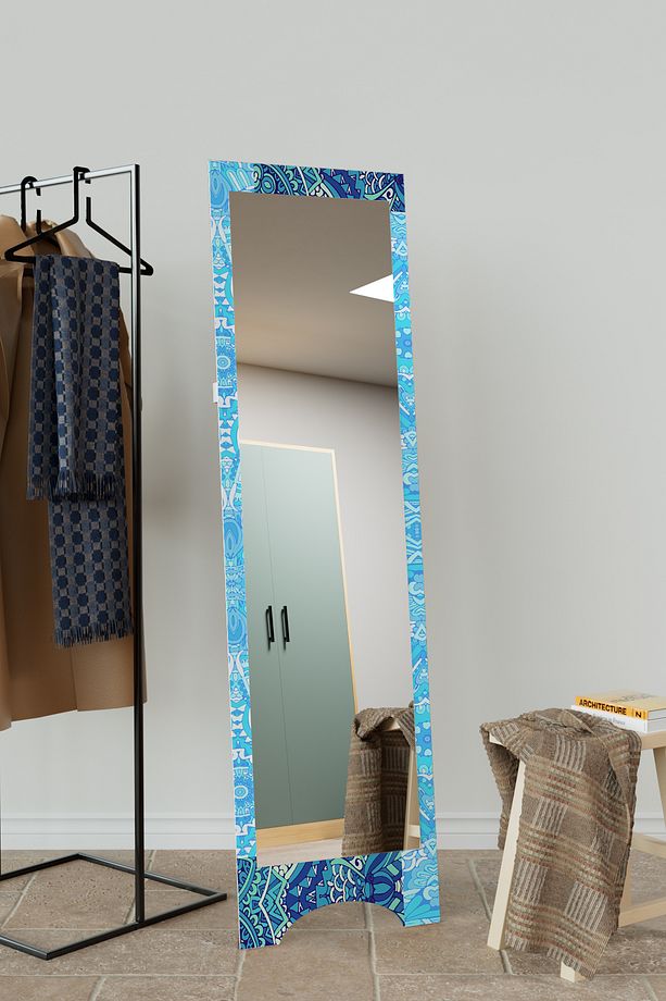 "Çini Motif "Aynora Model Dekoratif  Ayaklı Boy Aynası 145x40 Cm - 1