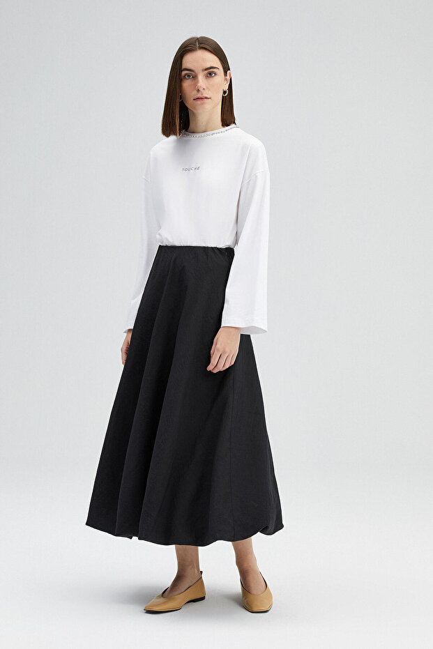 Touche Elastic Waist Balloon Skirt - Black