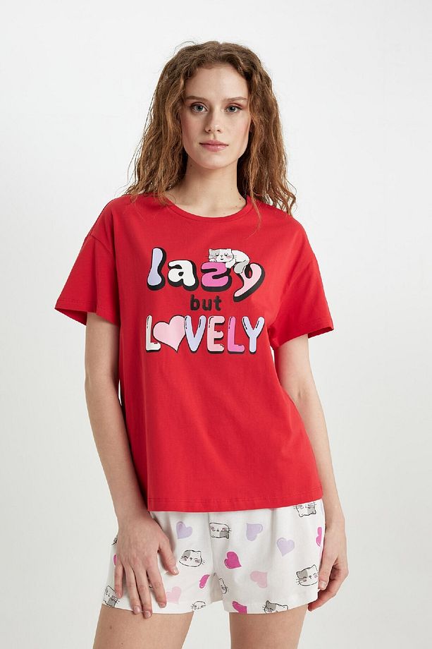 Fall In Love Pijama Takımı Regular Fit Baskılı Kısa Kollu Üst Şort C0770ax24sm - 3