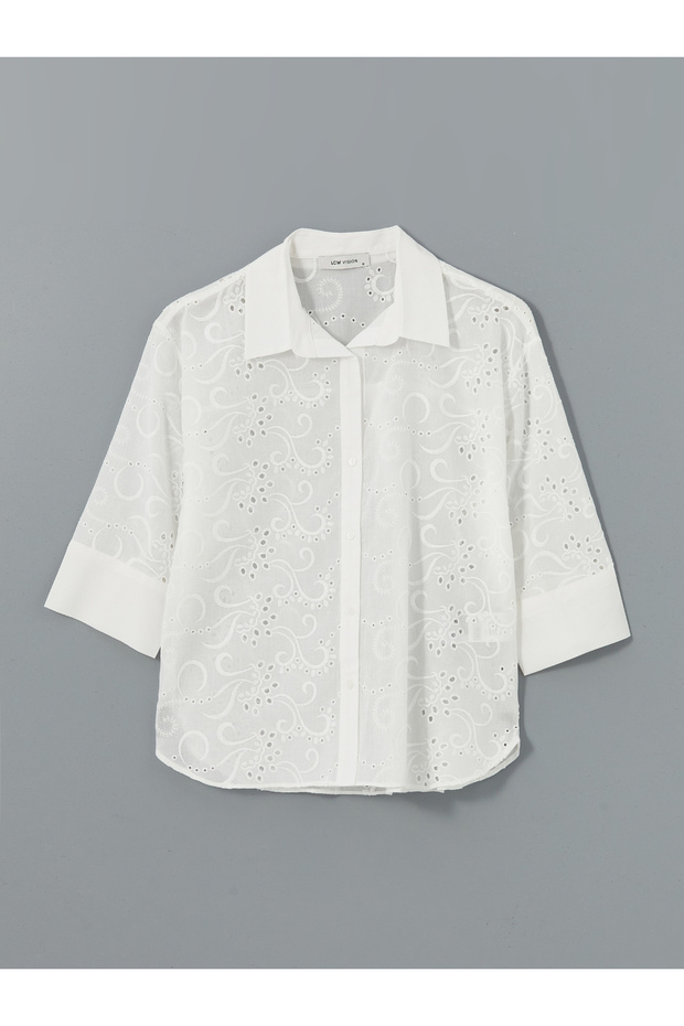 Ajurlu Oversize Kadın Gömlek - 5