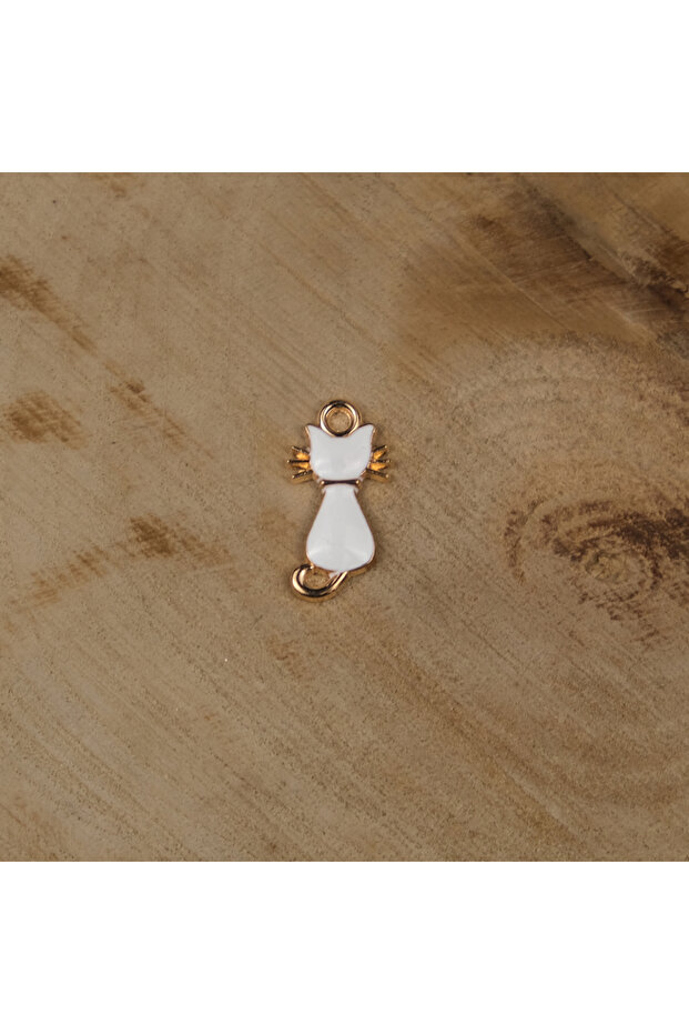 Gold Metal White Cat Figure Bracelet Pendant
