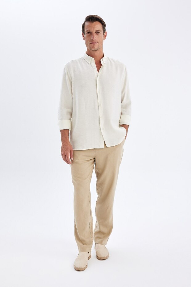 Relax Fit Relaxed Cut Slim Leg Linen Blended Summer Trousers C1140Ax24Sm