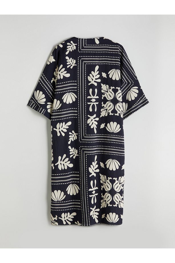 V Yaka Desenli Oversize Elbise - 2