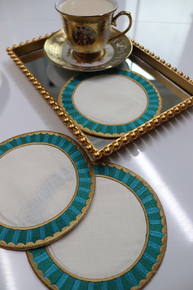 Green and Turquoise Pip Studio Love Birds Compatible Embroidered Cocktail Napkin - 2 Pieces