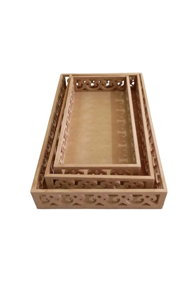 طقم صينية مستطيلة بنمط حافة MDF مكون من 3 قطع