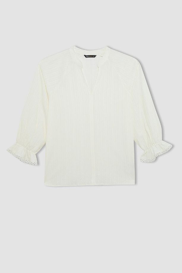 Oversize Geniş Kalıp V Yaka Krinkıl Kumaş Uzun Kollu Bluz C4037ax24sm - 6