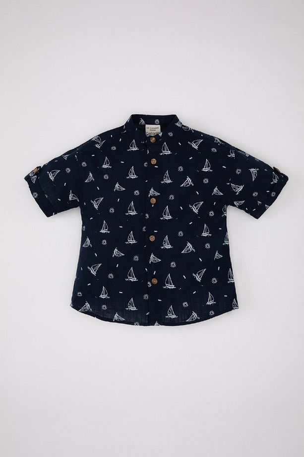 Erkek Bebek Flamlı Poplin Desenli Kısa Kollu Gömlek C3412a524sm - 1