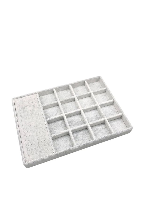 Domestic Production Amsterdam Model Suede Fabric Gray Color 34/24 Cm Drawer Ici Jewelry Stand