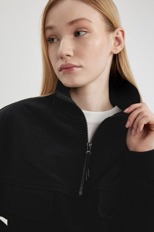 Coool Fermuarlı Yaka Crop Kalın Sweatshirt C4395ax24sp - 3