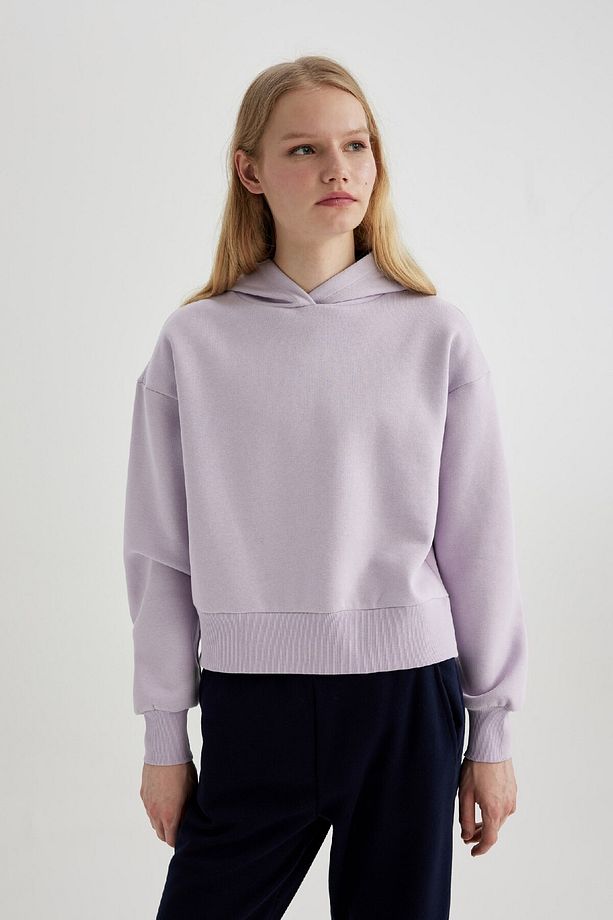Boxy Fit Kapüşonlu Kalın Basic Düz Sweatshirt B8570ax24sp - 3