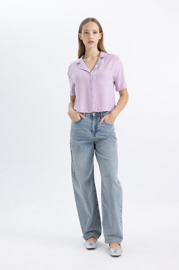 Coool Oversize Geniş Kalıp Pijama Yaka Kısa Kollu Gömlek C3751ax24sp - 2