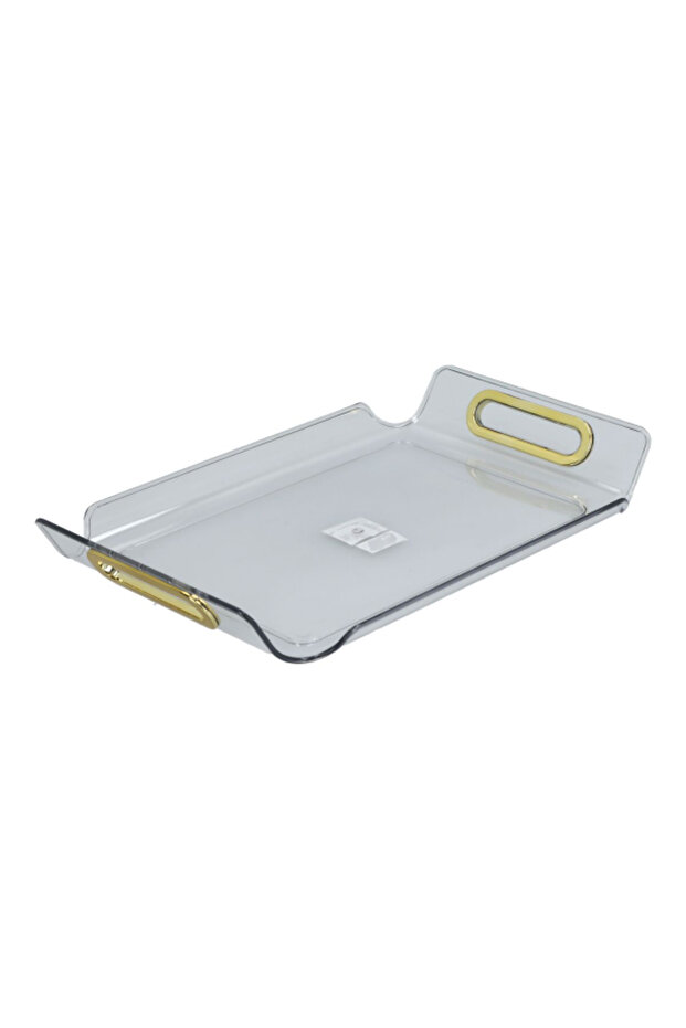 Rectangular Raised Edge Serving Tray with Handle Clear and Gold X-Large Y1K150050-CL - 3