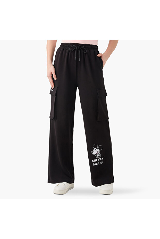 Mickey Mouse Print Cargo Jog Pants with Drawstring Closure - 1