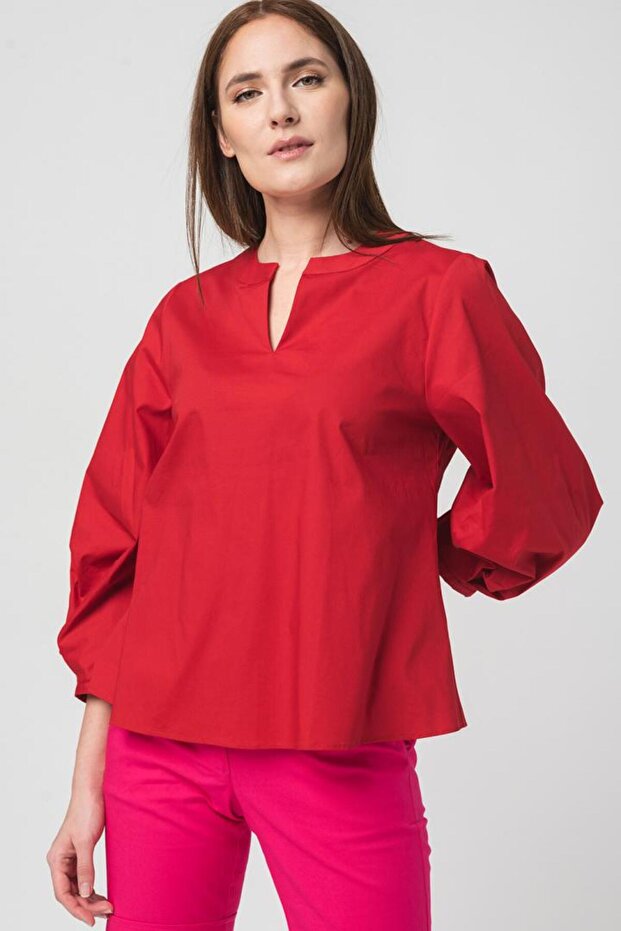 Bluză elegantă din bumbac cu mânecă lungă - 2