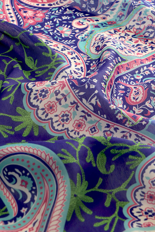 شال ناعم بنمط شال أزرق - 3