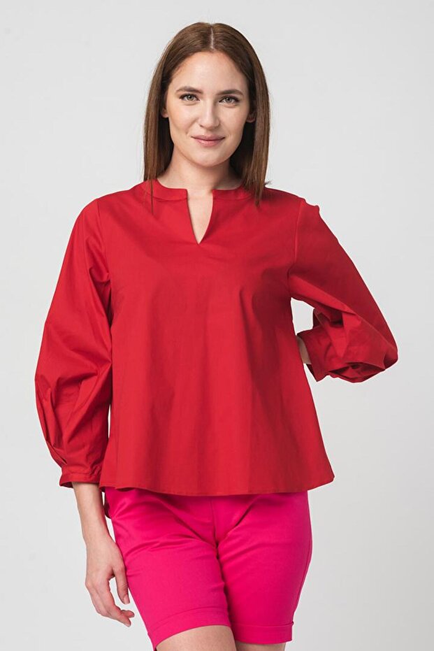 Bluză elegantă din bumbac cu mânecă lungă - 5