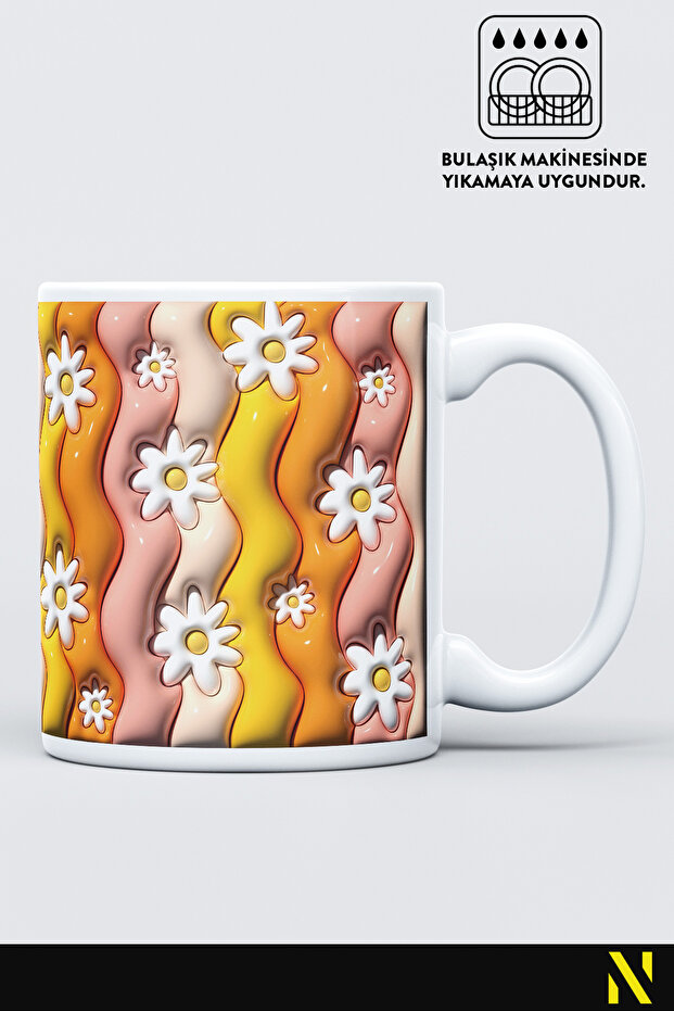 Flower Patterned Colorful Mug – 330 ml Mug |   Stylish and Durable Design - 1