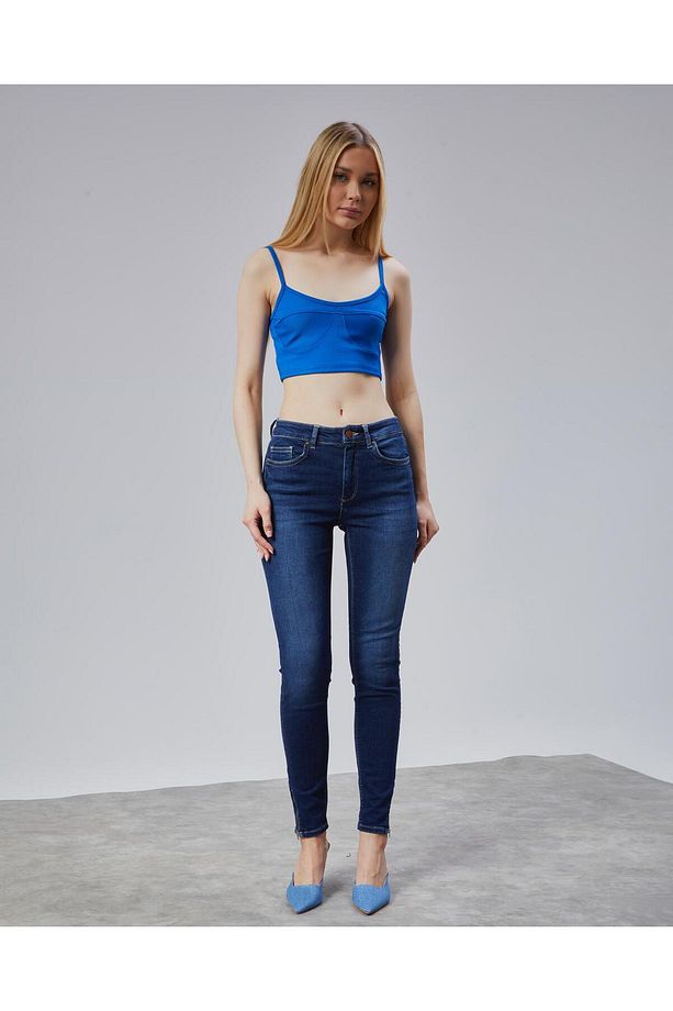 Skinny Likralı Yüksek Bel Paça Fermuar Detaylı Ekstra Esnek Kot Pantolon - 4