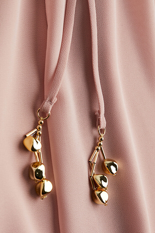 V Yakalı Şifon Elbise - 5