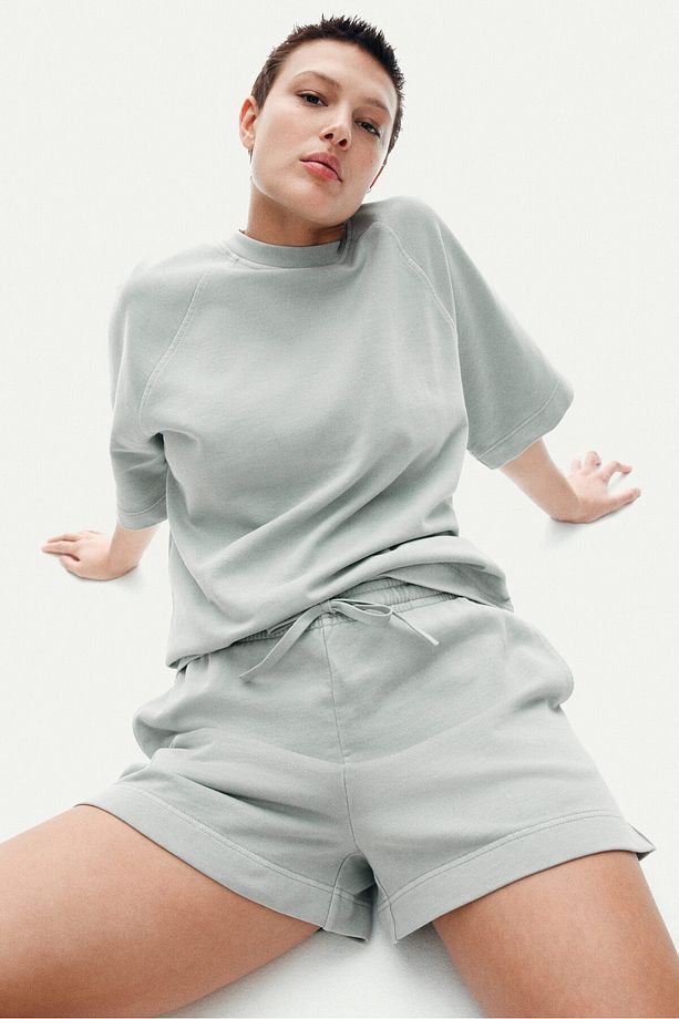 Pamuklu Yıkanmış Sweatshirt Şort - 1