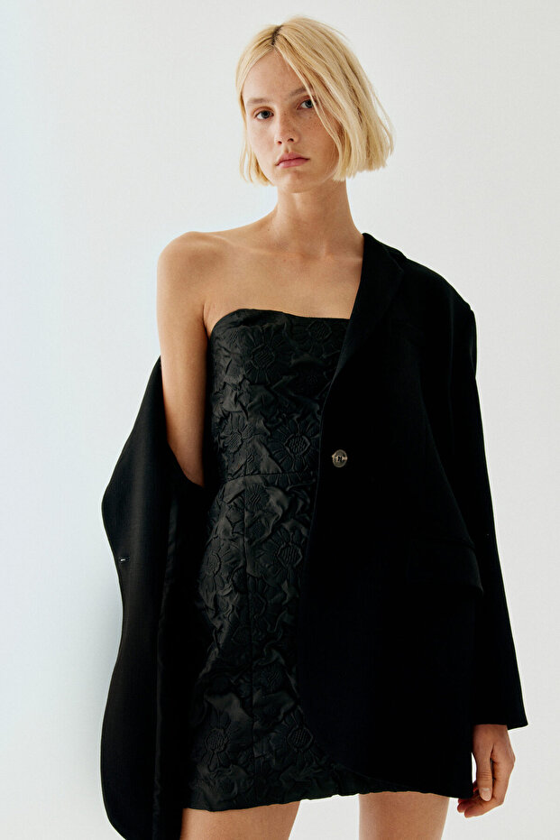 Kabartmalı Mini Elbise - 1