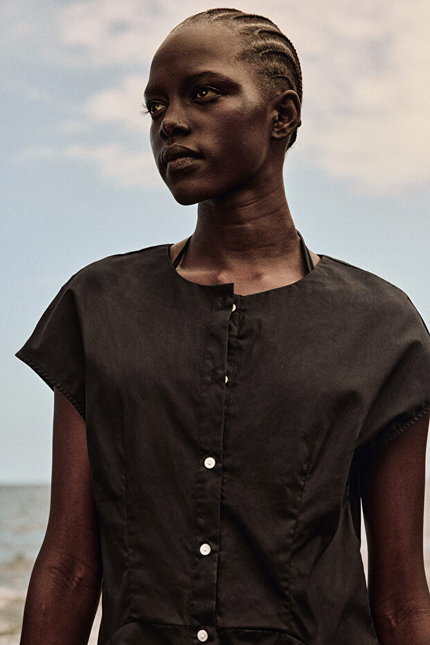 Önü Düğmeli Pamuklu Elbise - 3