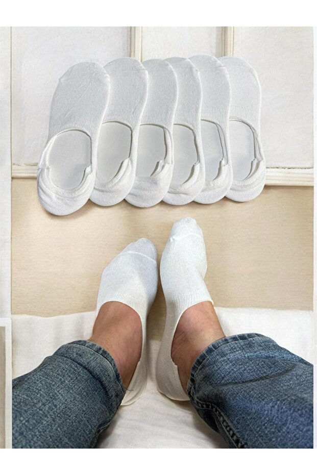Men's Ballerina Booties Cotton 6 Pairs White