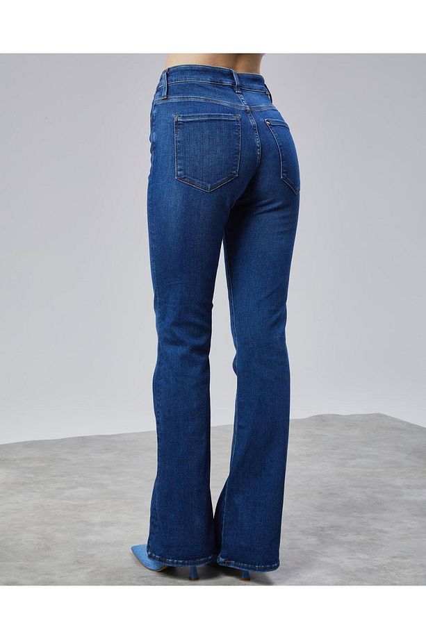 Ispanyol Yüksek Bel Solmaz Mavi Kar Yıkama Kot Pantolon Toparlayıcı Jean - 6