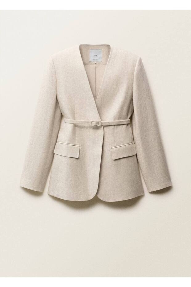 Kemerli keten blazer ceket - 3