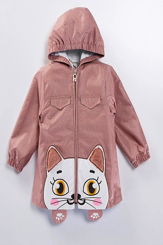 New Season Cute Cat Figured, Hooded, Cotton Lined Baby-Child Raincoat-Coat