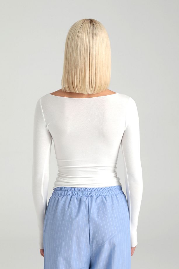 Ultra Soft Kayık Yaka Bluz Ekru - 6