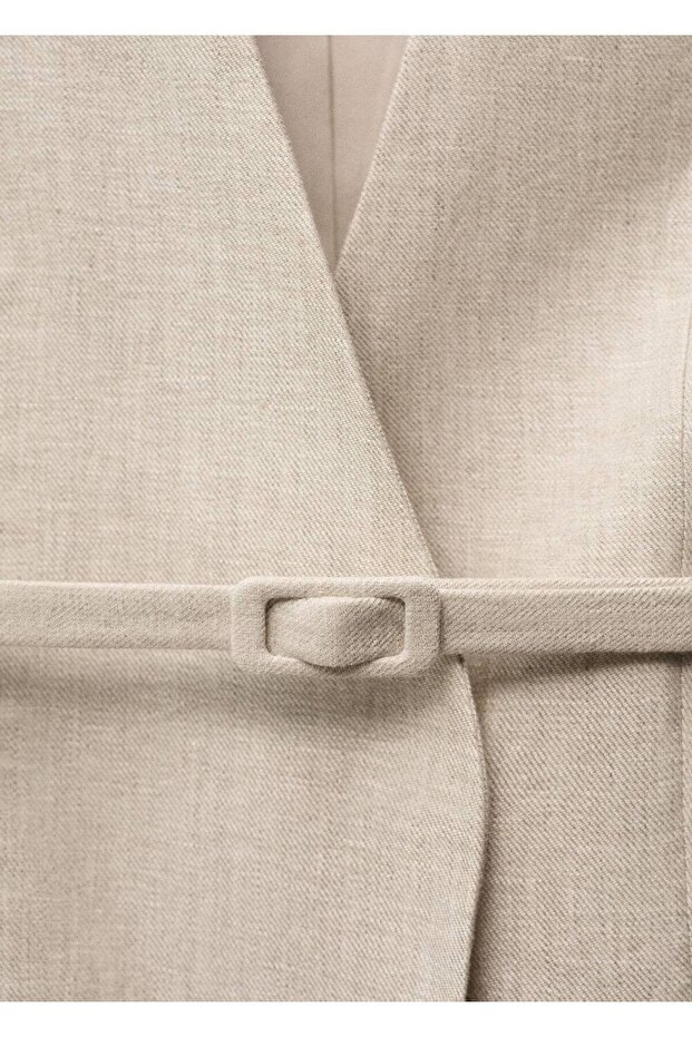 Kemerli keten blazer ceket - 5