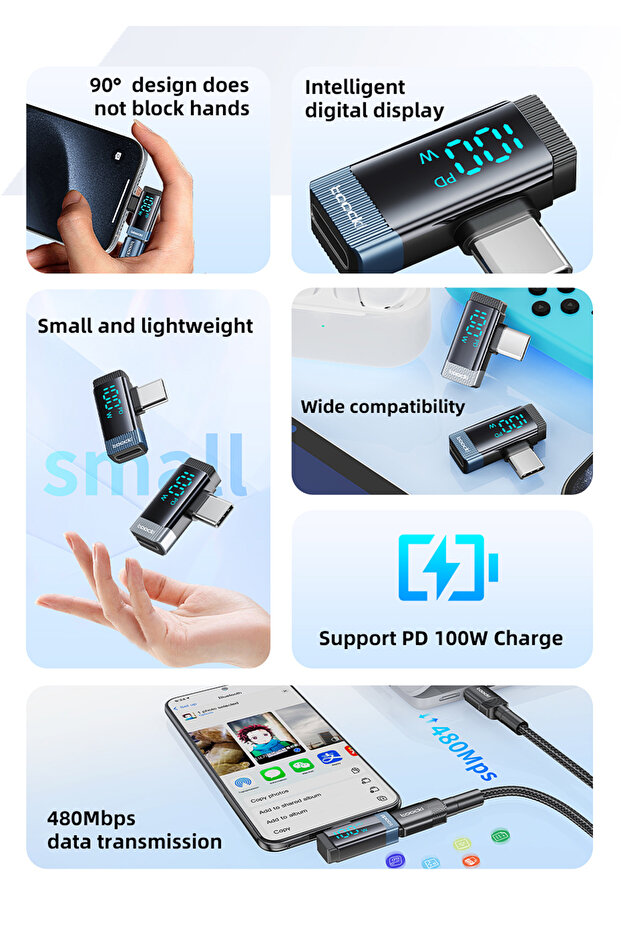 Toocki 100w Type-c To Type-c Hızlı Çevirici Dönüştürücü Adaptör Veri Ve Şarj Içindir - 4