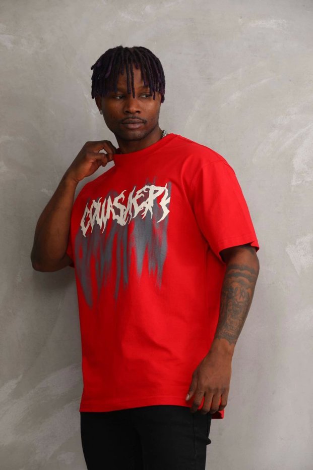 Men's Printed T-Shirt Short Sleeve Crew Neck Comfort Fit T-Shirt - Red