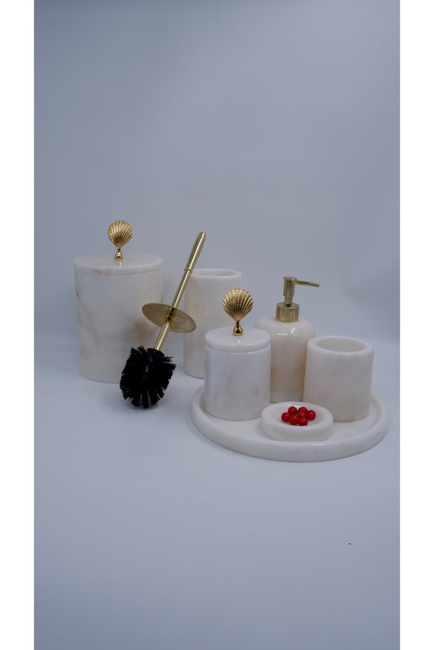 7 Piece White Marble 7-Piece Bathroom Set White Stone
