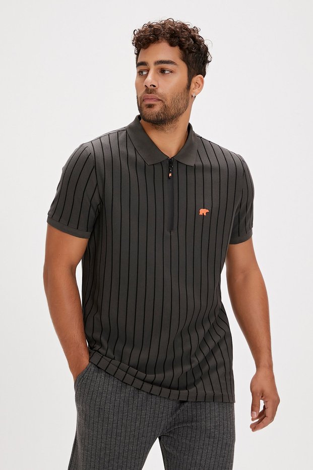 Theo poloneck asphalt polo neck zippered men's t-shirt