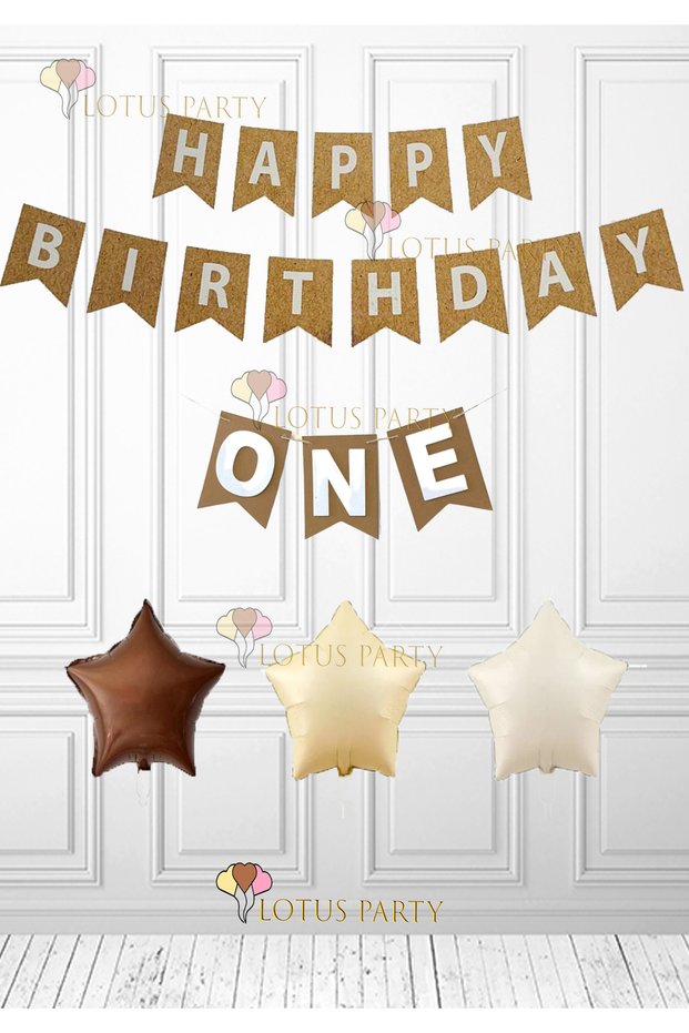 One Birthday Set Kraft One Banner Kraft Happy Birthday Banner 3 Retro Star Foil Balloon 1 Year Old