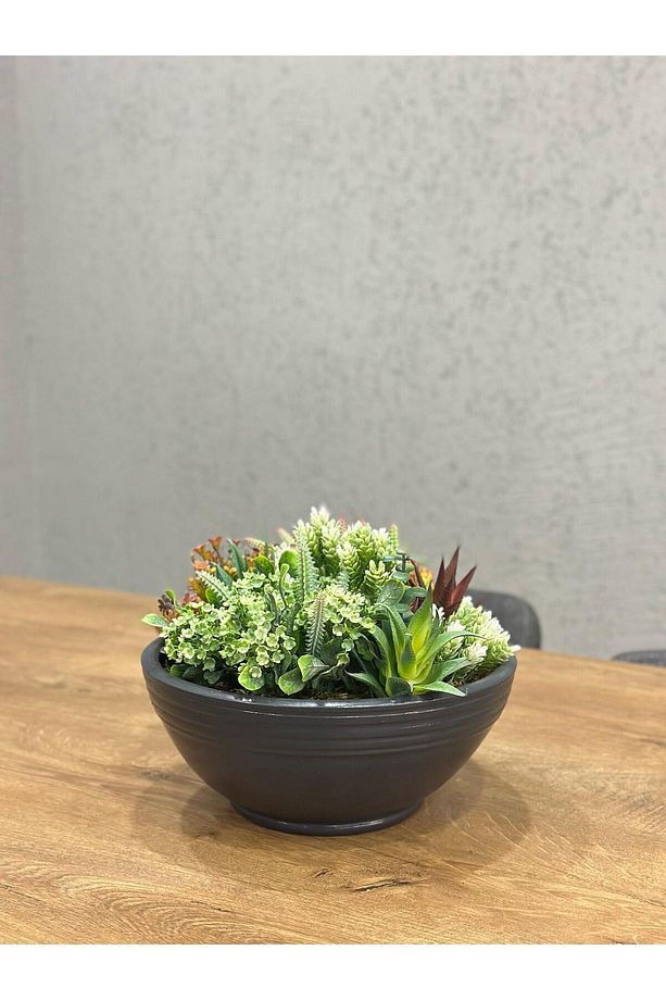 Yapay Bitkili Aranjman Saksı Çap: 30cmx Yükseklik: 10cm - 3