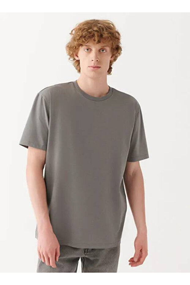 Bisiklet Yaka Gri Basic Tişört - 2