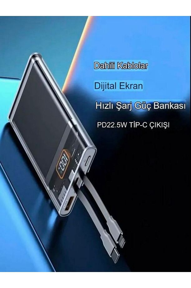 Pw50 Lcd 22.5w Type-c & Lightning Kablolu Hızlı Iphone Şarj Aleti - 10,000mah Taşınabilir Powerbank - 6
