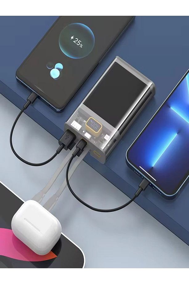 Pw50 Lcd 22.5w Type-c & Lightning Kablolu Hızlı Iphone Şarj Aleti - 10,000mah Taşınabilir Powerbank - 3