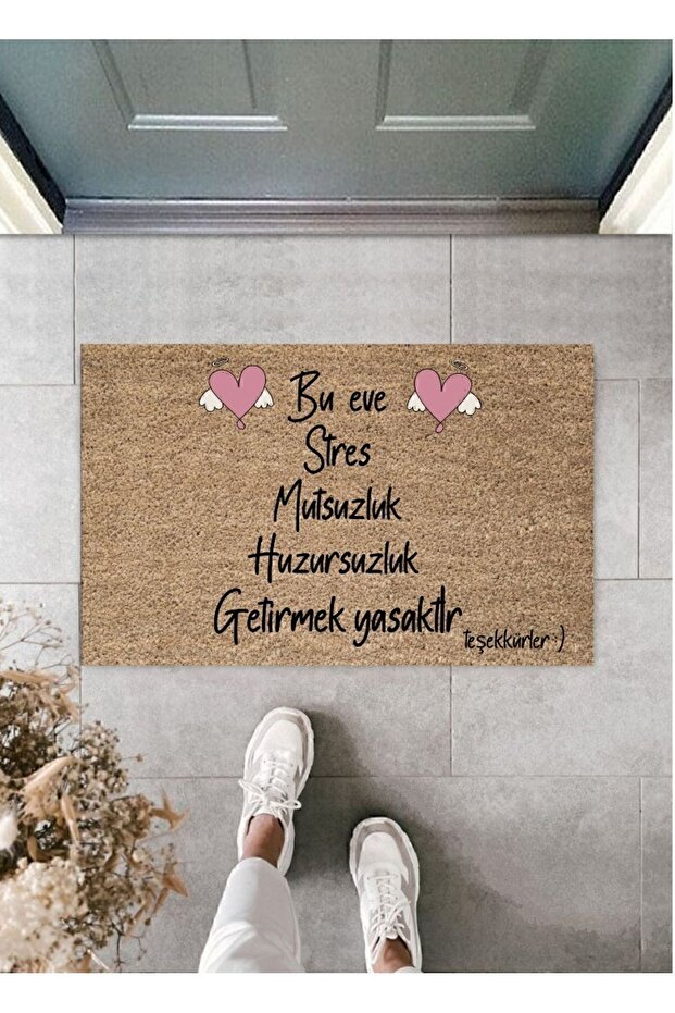Digital Printing Modern Pink Heart Stress Is Forbidden Themed Decorative Door Mat 45X65Cm