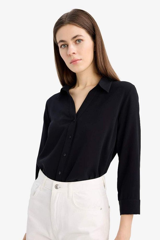 Regular Fit Basic Düz Uzun Kollu Siyah Gömlek K4655az25sp - 4