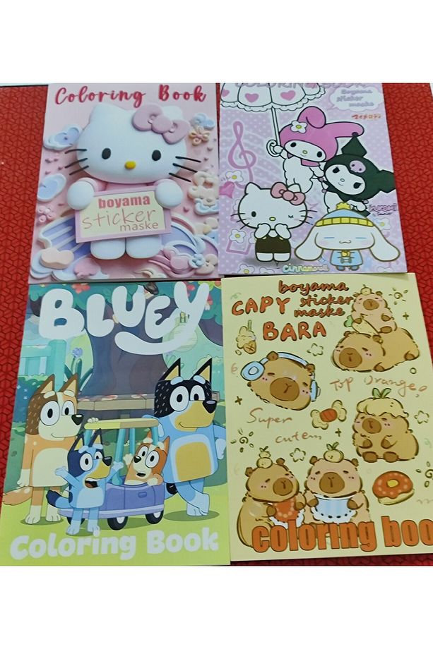 4 adet stickerli boyama kitabı (*hello kitty*/sanrio/bluey'/*capybara* figürlü) - 1