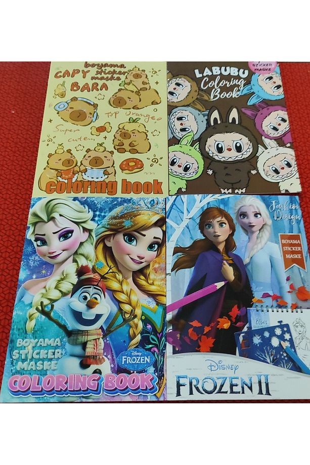 4 adet stickerli boyama kitabı (FrozenII/elsa/*capybara*/labubu figürlü) - 1